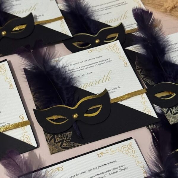 LINHA DE CONVITE DE ANIVERSÁRIO BAILE DE MÁSCARAS